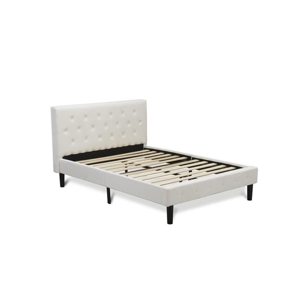 East West Furniture NL19F-1GO13 2 Piece Full Bed Set - 1 Bed Frame White Velvet Fabric Headboard and 1 Bedroom Nightstand - Burgundy Finish Nightstand