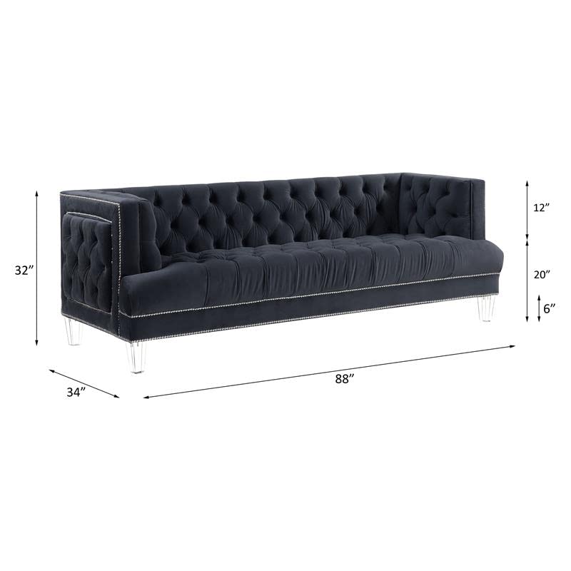 Acme Ansario Button Tufted Velvet Upholstery Sofa with Nailhead Trim in Charcoal