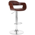 vidaXL Adjustable Bar Stool in Brown Faux Leather with Plywood Frame and Chromed Metal Base for Kitchen, Dining Area, or Home Bar - Maximum Load of 242.5 lb