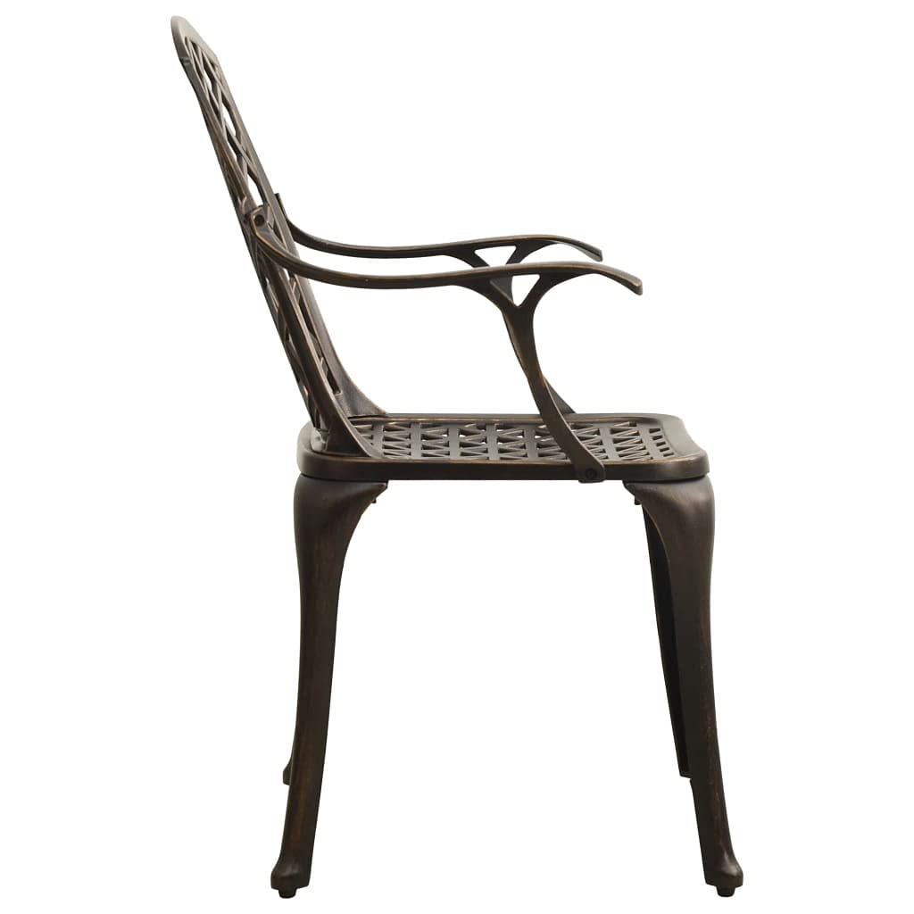 vidaXL Patio Chairs Set of 2, Cast Aluminum Seating with Ergonomic Armrests and High Backrest for Outdoor Dining and Relaxing - Bronze