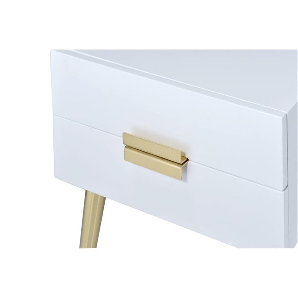 Acme Denvor Wood and Metal 2-Drawer End Table in White and Gold
