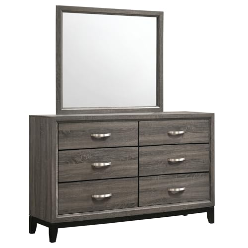 Coaster Home Furnishings Watson Transitional 58-inch 6-Drawer Bedroom Dresser with Mirror Bedroom Clothing Storage Cabinet Wide Chest of Drawers Organizer Unit Grey Oak 212423M