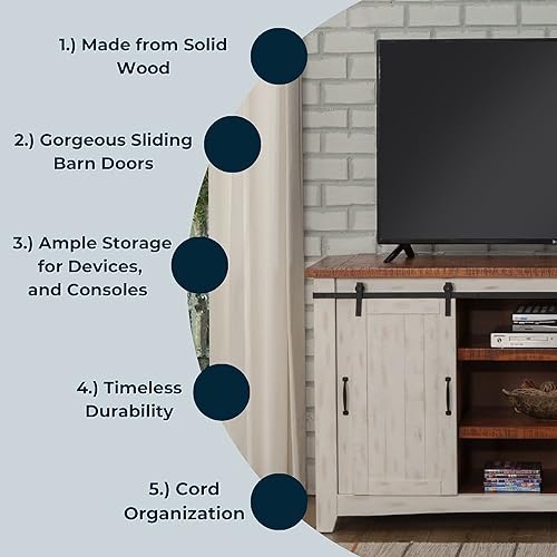 Martin Svensson Home Rustic 65?Solid Wood Tv Stand With Storage, White And Aged Distressed Pine