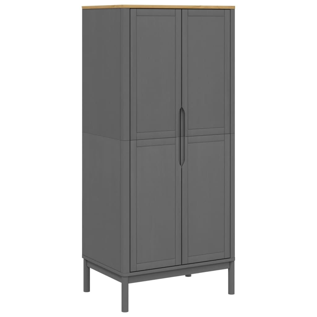 vidaXL Wardrobe Floro - Gray Solid Pine Wood - 30.3x20.9x67.3 - Bedroom Closet with Practical Doors & Ample Storage Space - Modern Style