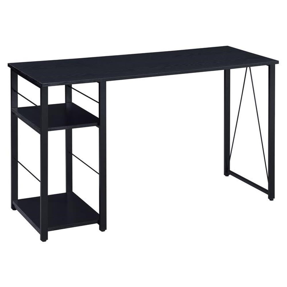 Acme Vadna Wooden Top 2-Shelf Writing Desk with Open Metal Base in Black