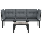 vidaXL Patio Lounge Set, 4 Piece, Black and Gray, Poly Rattan Material, Weather-Resistant, Comfortable Seating with Padded Cushions, Modular Design, Lightweight and Sturdy.