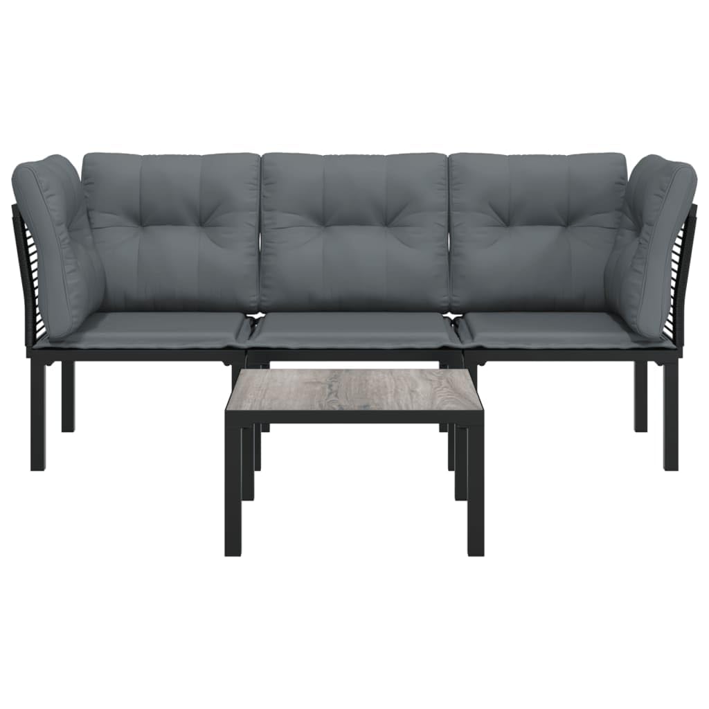 vidaXL Patio Lounge Set, 4 Piece, Black and Gray, Poly Rattan Material, Weather-Resistant, Comfortable Seating with Padded Cushions, Modular Design, Lightweight and Sturdy.
