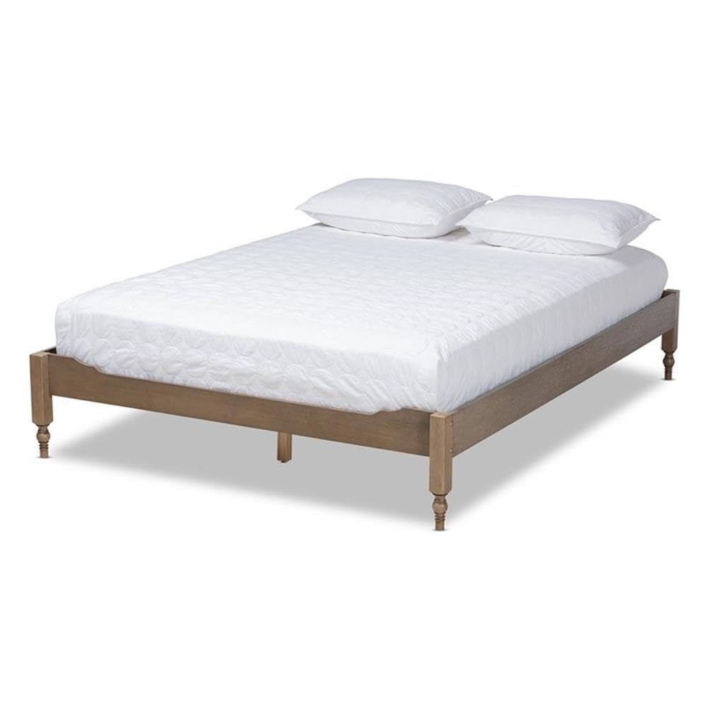 Baxton Studio Laure French Bohemian Weathered Grey Oak Finished Wood Full Size Platform Bed Frame