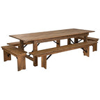 Flash Furniture Hercules Series 9' X 40'' Antique Rustic Folding Farm Table And Four Bench Set