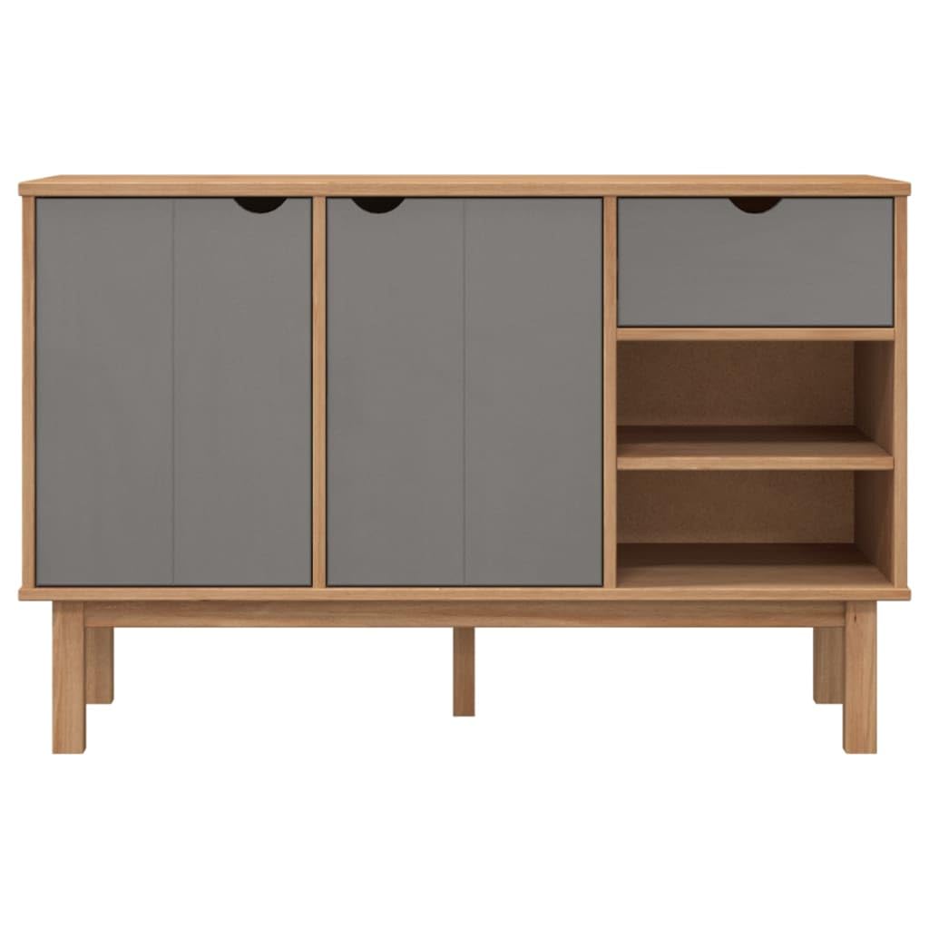 vidaXL OTTA Sideboard - Scandinavian Design - Solid Pinewood, Brown and Gray - 44.9&quot;x16.9&quot;x28.9&quot; - Ample Storage Space - Easy Assembly