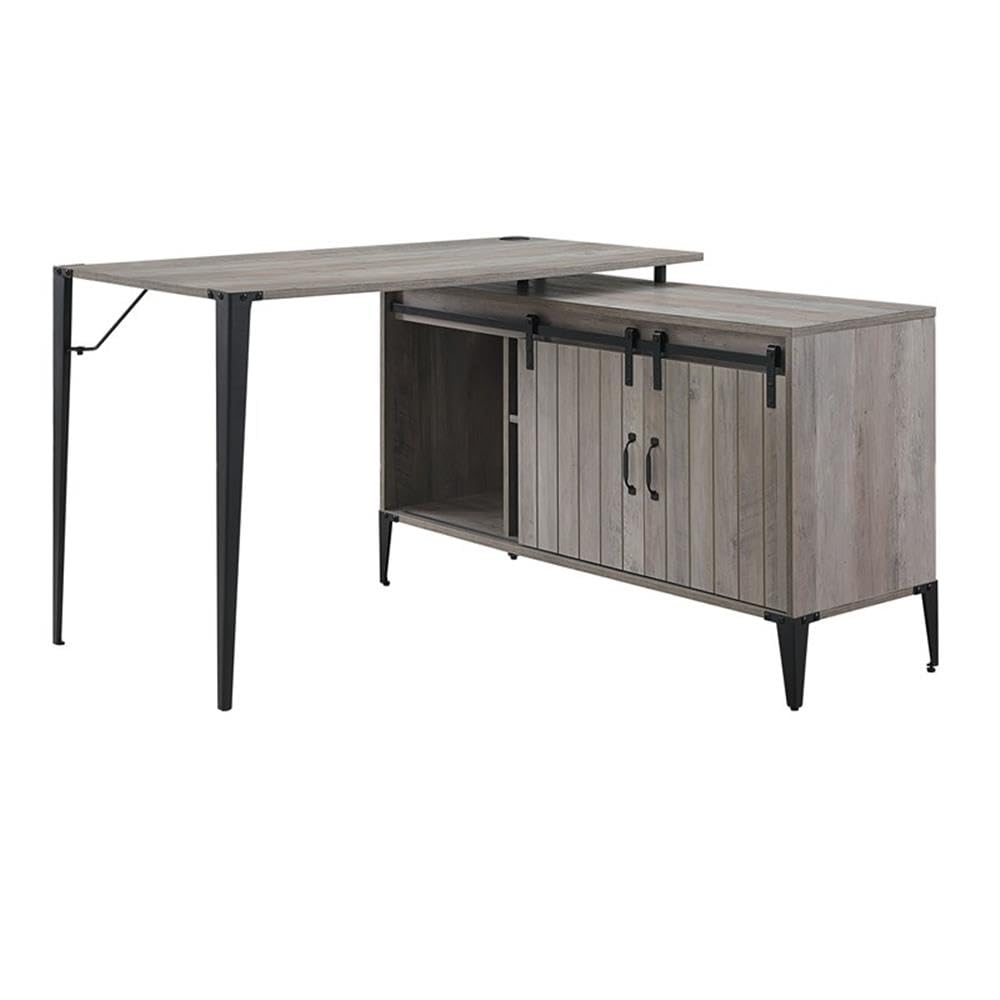 Acme Zakwani Wooden Writing Desk with Storage in Gray Oak and Black