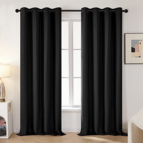 Deconovo Blackout Grommet Curtains – Thermal Insulated, Noise-Reducing, Sustainable & Easy-Care Drapes For Bedroom, Living Room & Office – Oeko-Tex Certified, Black, 55W X 78L Inch (Set Of 2)