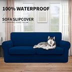 Easy-Going 100% Dual Waterproof Oversized Loveseat Cover Stretch Soft Couch Cover For Dogs, Sofa Slipcover For 2 Separate Cushion Couch Leakproof Furniture Protector For Kids, Pets Navy