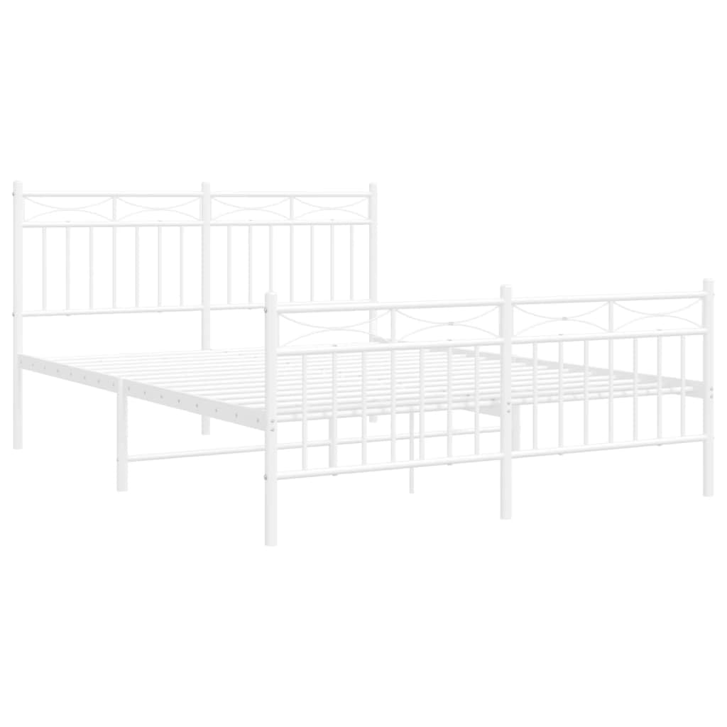 vidaXL 11'' Metal Full Bed Frames with Headboard and Footboard, Platform Bed Frame with Strong Metal Slats Support, Under Bed Storage, Noise Free, White, Without Mattress