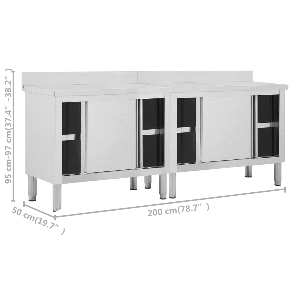 vidaXL 2pcs Stainless Steel Work Tables with Sliding Doors and Storage Space, Adjustable Height, Hygienic Design for Restaurants, Hotels, Commercial Kitchens