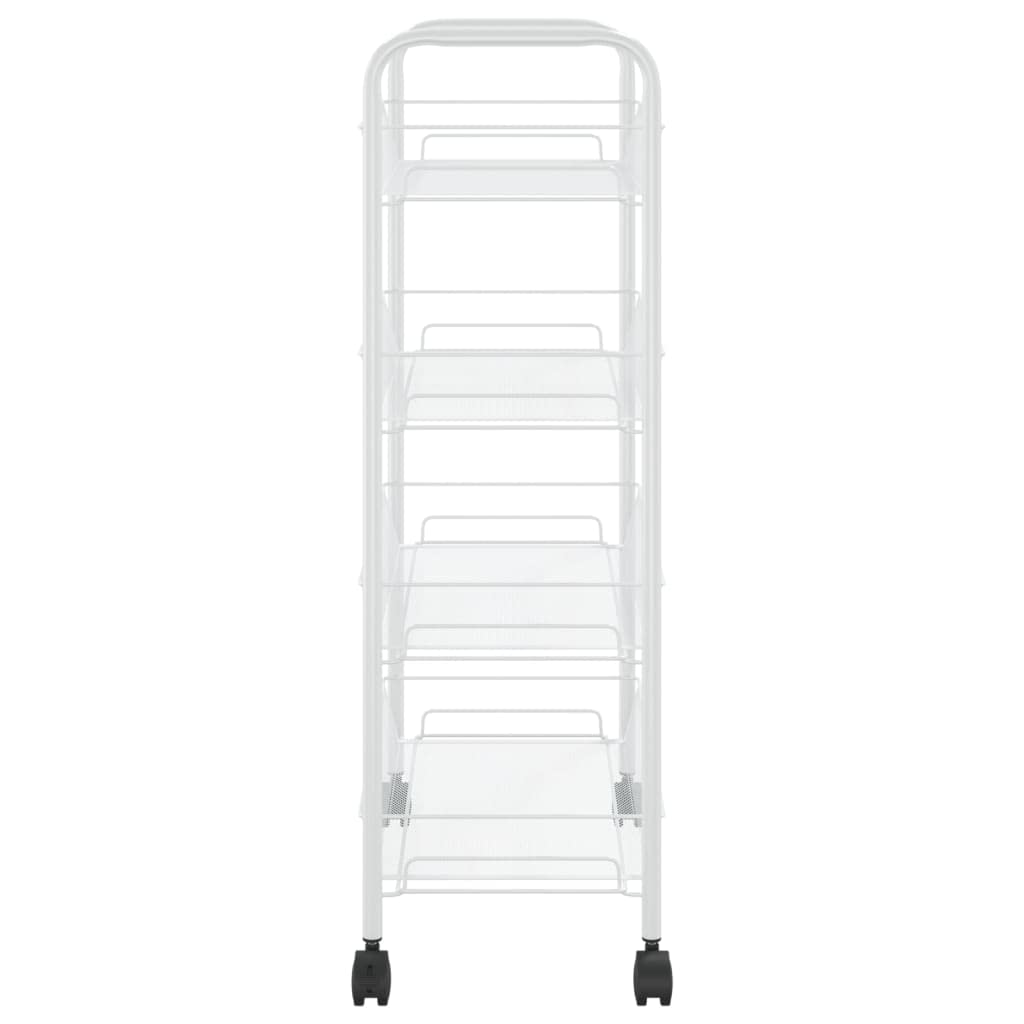vidaXL 4-Tier Kitchen Trolley in White - Durable Iron Construction, Mobile Storage Cart with 4 Removable Mesh Baskets, Ideal for Kitchen, Bathroom, Office