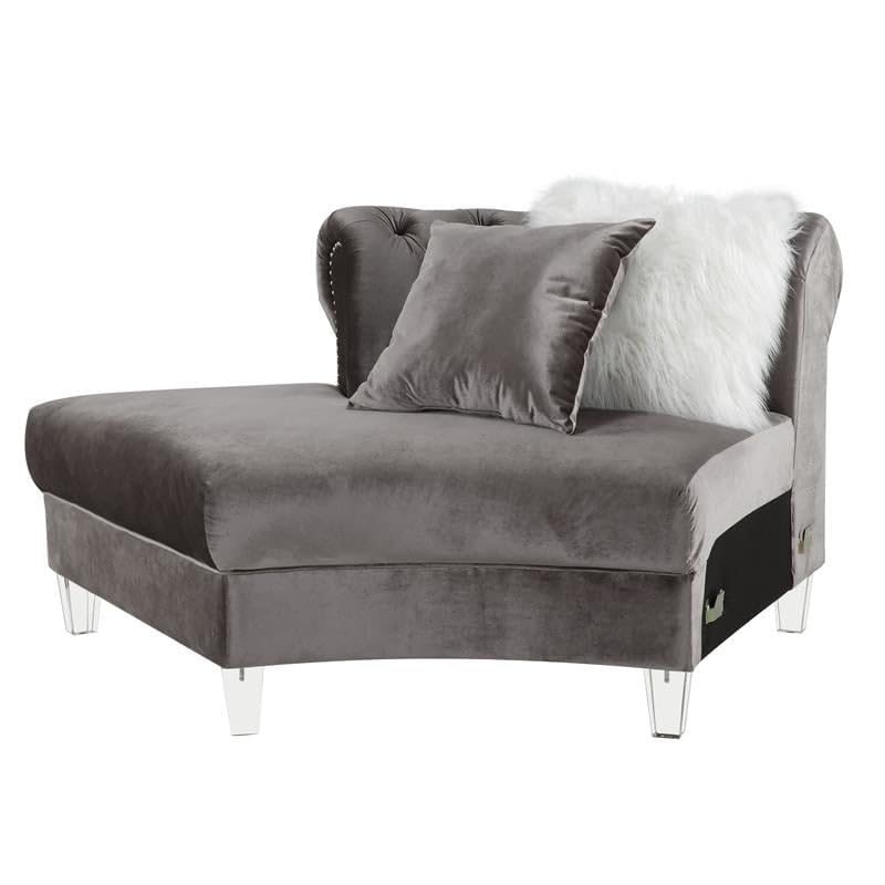 Acme Ninagold 4-Piece Button Tufted Velvet Sectional Sofa in Gray