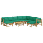 vidaXL 11 Piece Patio Lounge Set with Green Cushions Bamboo