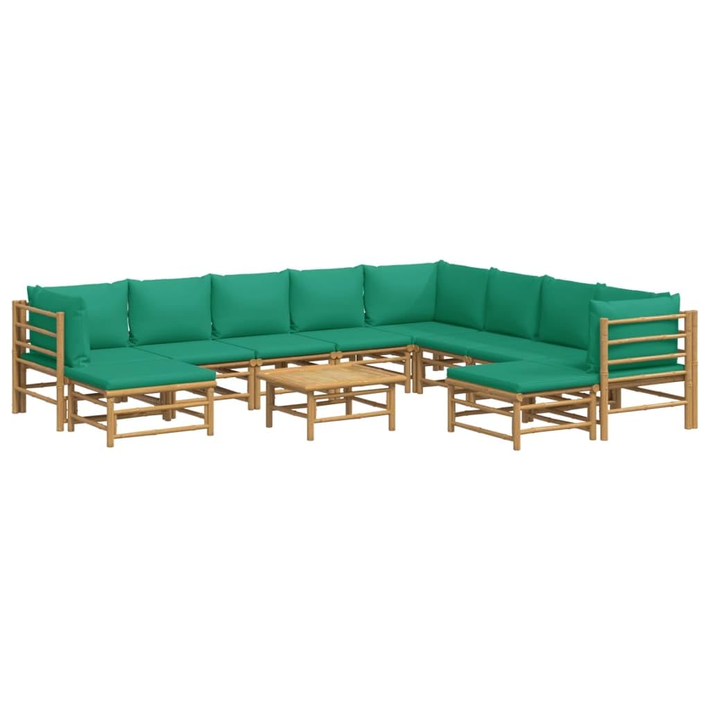 vidaXL 11 Piece Patio Lounge Set with Green Cushions Bamboo