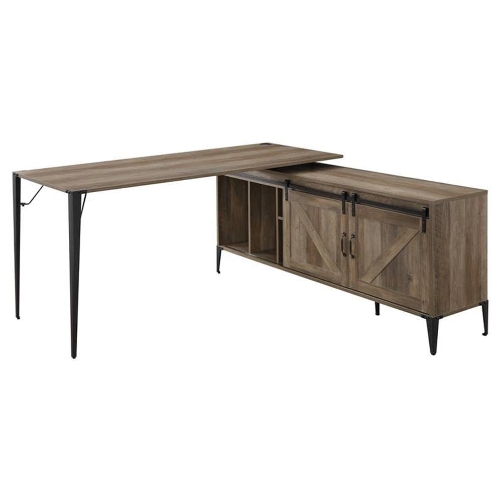 Acme Zakwani Wooden Storage Writing Desk in Rustic Oak and Black