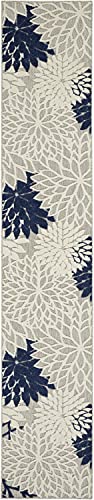 HomeRoots Ivory/Navy 100% Polypropylene 2’ x 10’ Ivory and Navy Indoor Outdoor Runner Rug