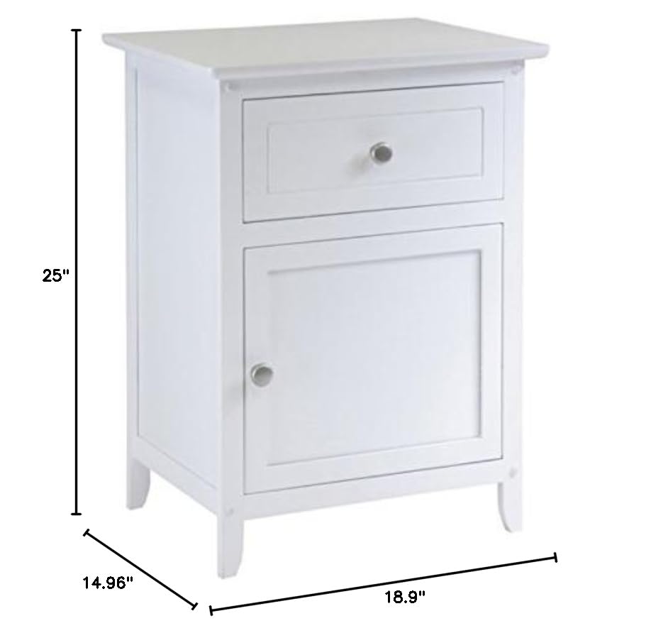 Ergode Wood Eugene Accent Table - Versatile & Timeless Design, White Finish, Satin Nickel Knobs, Pull-Out Drawer & Bottom Door for Storage