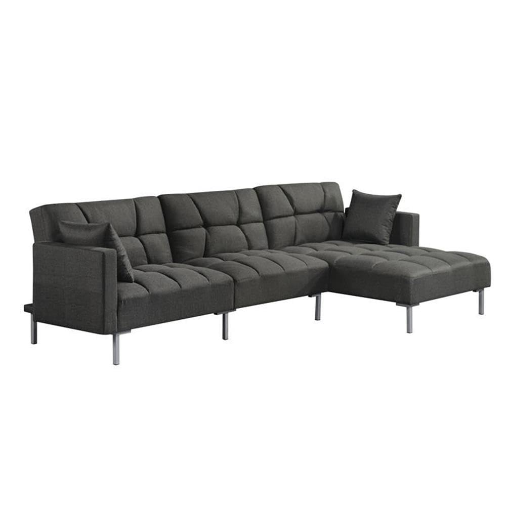 Acme Duzzy Reversible Sectional Sofa with 2 Pillows in Dark Gray Fabric