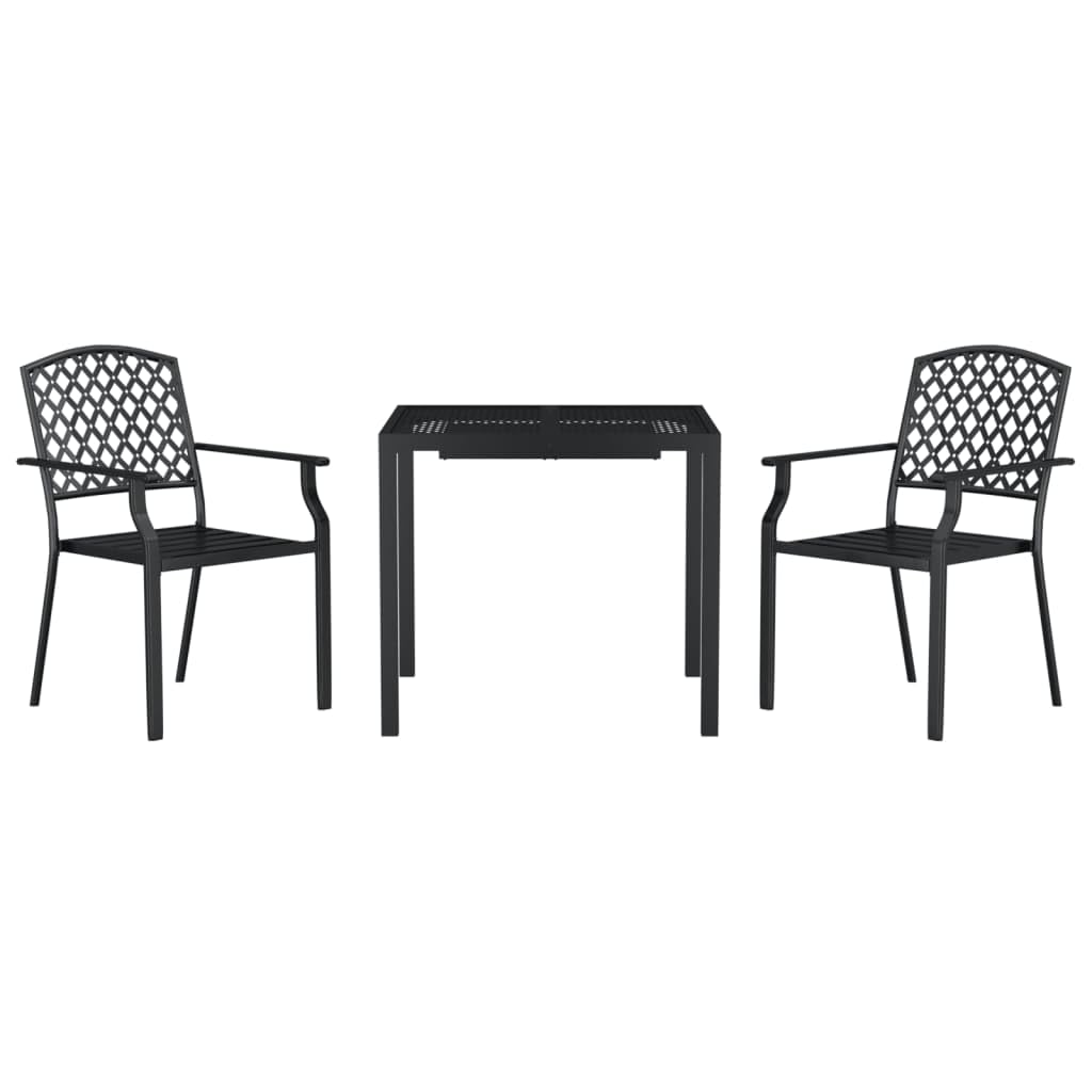 vidaXL Anthracite Steel Patio Dining Set, Including a Stable Table and Stackable Chairs with Armrests for Outdoor Garden, Porch and Balcony