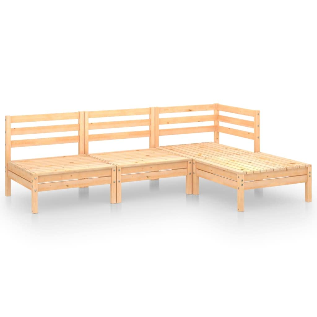 vidaXL 4-Piece Wooden Patio Lounge Set - Solid Pinewood Construction - Rustic Charm - Outdoor Garden Furniture - Easy Maintenance and Assembly - Modular Design