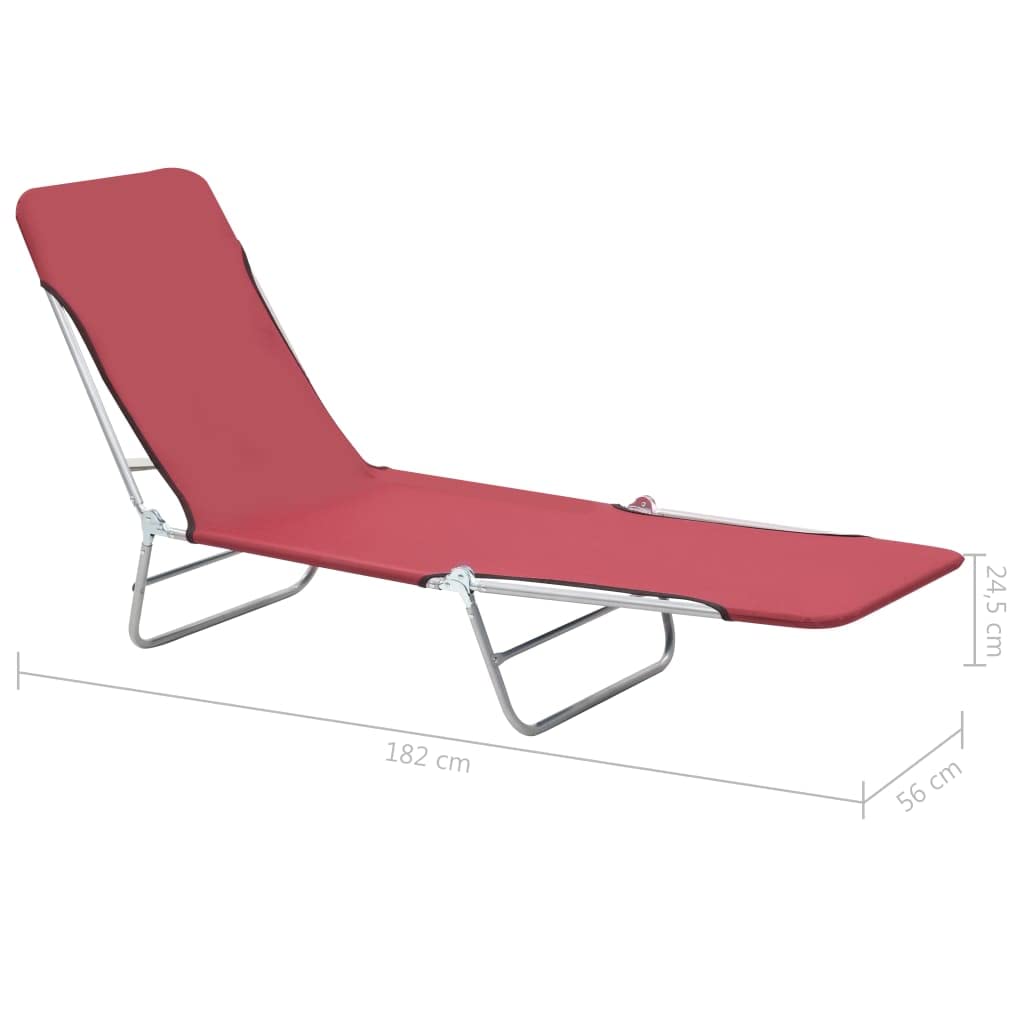 vidaXL 2X Folding Sun Loungers Camping Outdoor Garden Patio Beach Poolside Sun Relaxing Chaise Lounge Chair Seating Steel and Fabric Red