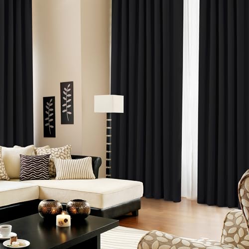 Deconovo Blackout Curtains – Room Darkening, Noise-Reducing, Thermal Insulated – Energy-Efficient Window Treatment For Bedroom, Living Room & Home Office – 2 Panels, Black, 70W X 108L Inch