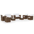 vidaXL Patio Sofa Set 8 Piece Poly Rattan Sectional Lounge - Brown, Cream White Cushions, Includes Tables, Sofas, and Chairs