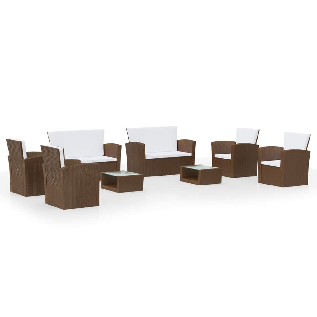 vidaXL Patio Sofa Set 8 Piece Poly Rattan Sectional Lounge - Brown, Cream White Cushions, Includes Tables, Sofas, and Chairs
