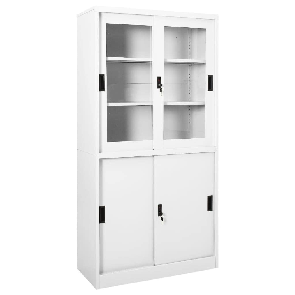 vidaXL Filing Cabinet, Storage Office Cabinet with Sliding Door, Lockable File Cabinet for Home Office, Industrial Style, White Steel