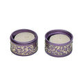 Emanuel Candlestick Holders Metal Filigree Cutout | Small Candle Holders for Shabbat and Yom Tov (Purple)