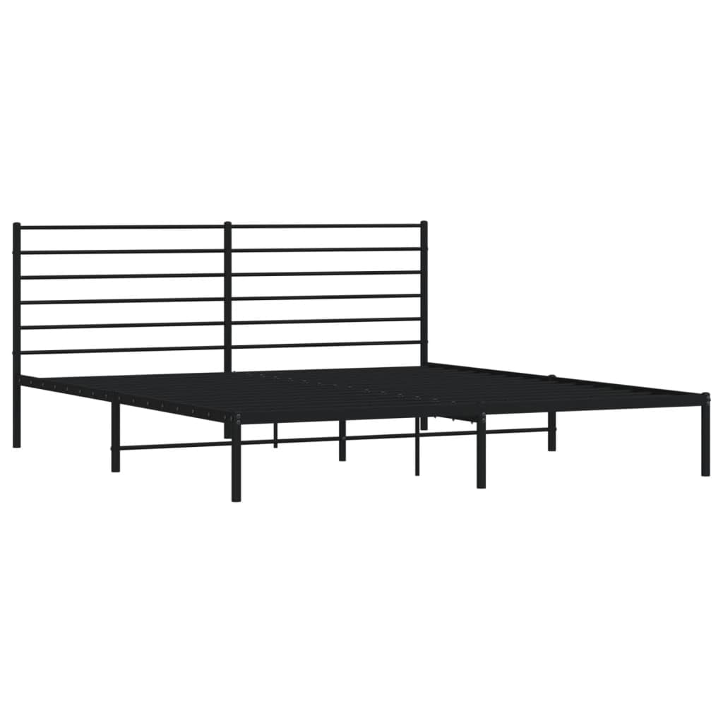 vidaXL 12 Inch California King Metal Bed Frame with Headboard, No Box Spring Needed, Noise Free Platform Bed Frame with Steel Slats, Easy Assembly, Under Bed Storage, Minimalist, Black