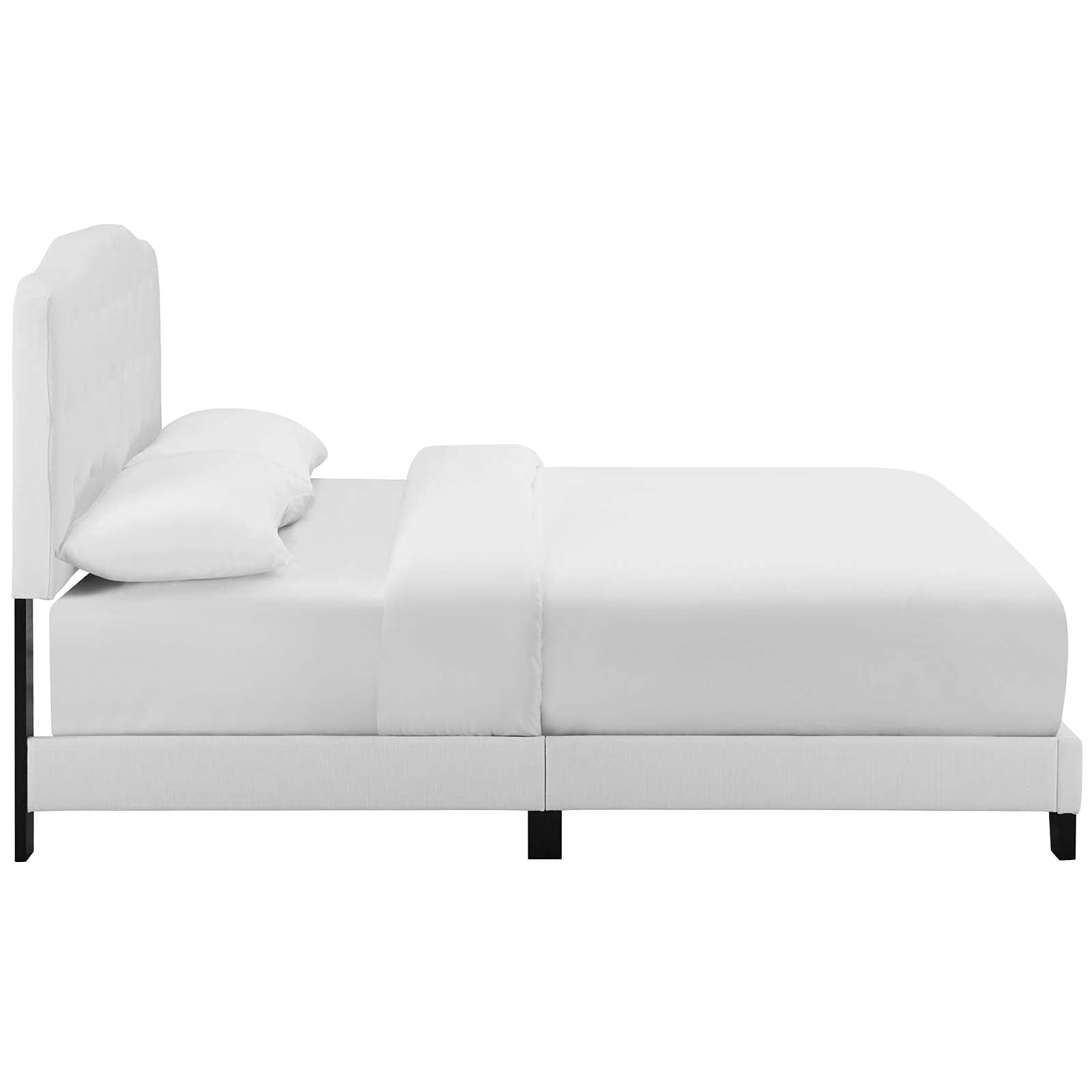 CasaFoyer Amelia Queen Bed | Chic Design | Button-Tufted Headboard | Solid Wood Construction | Soft Polyester Fabric | Non-Marking Wood Legs | Supports up to 800 lbs | White