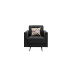 Lilola Home Victoria Dark Gray Linen Fabric Armchair with Metal Legs, Side Pockets, and Pillow