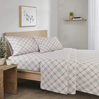 Comfort Spaces Cotton Flannel Breathable Warm Deep Pocket Sheets With Pillow Case Bedding, Queen, Grey/Red Plaid 4 Piece