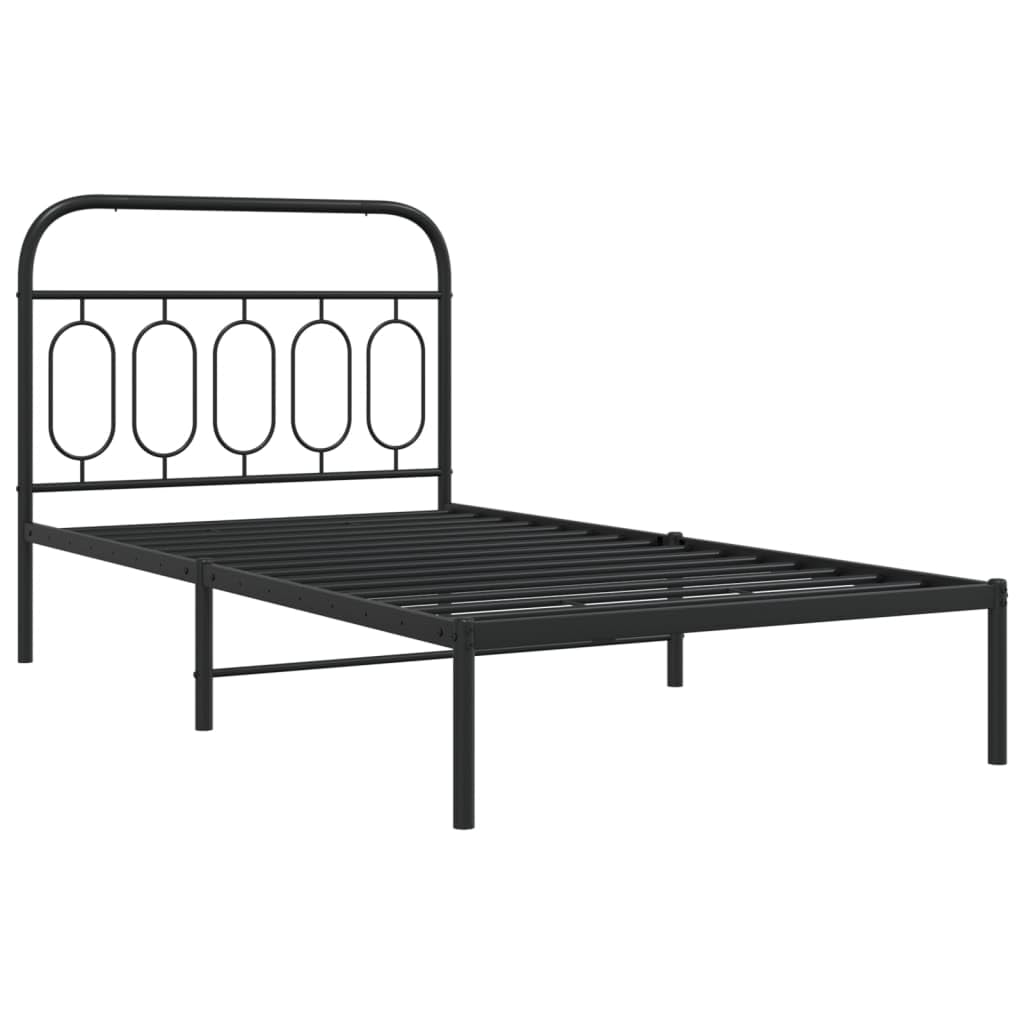 vidaXL Metal Bed Frame with Headboard - Black Single Bed - 39.4&quot;x78.7&quot; - Sturdy Steel Construction with Extra Storage and Back Support