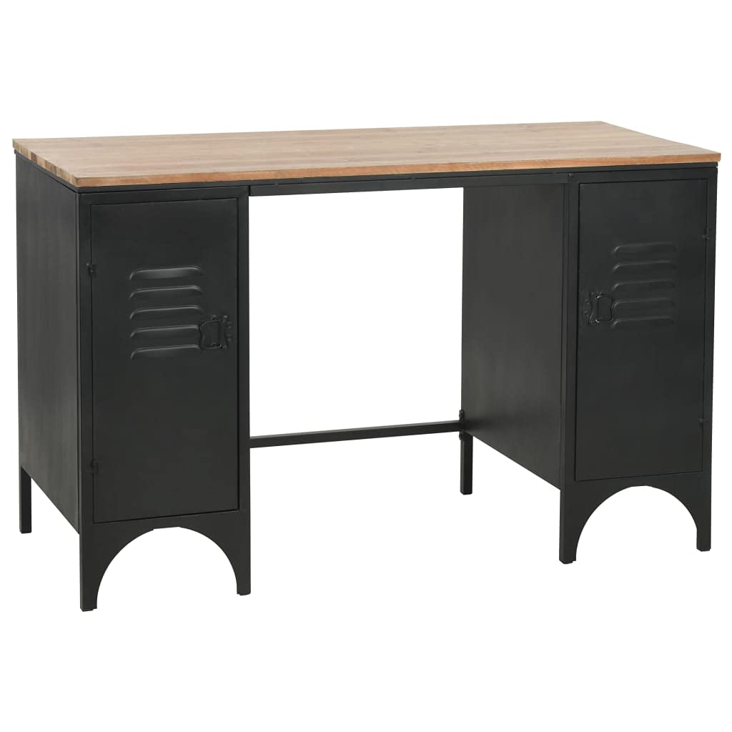 vidaXL Double Pedestal Desk - Solid Firwood Top and Steel Frame - Large Cabinets for Office Storage - Industrial Style Computer Desk