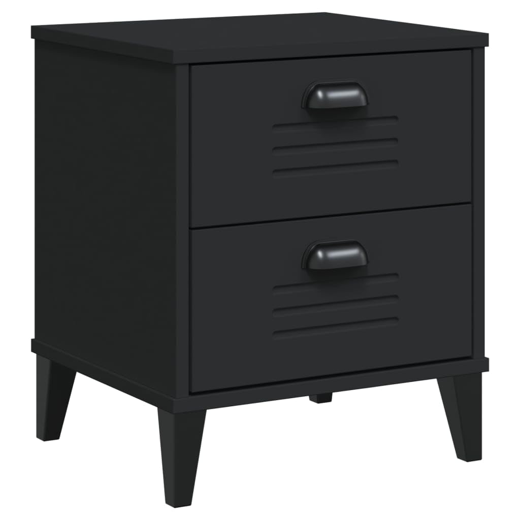 vidaXL Black Solid Pine Wood Bedside Cabinet – Industrial Accent End Table with 2 Drawers for Bedroom/Living Room Storage