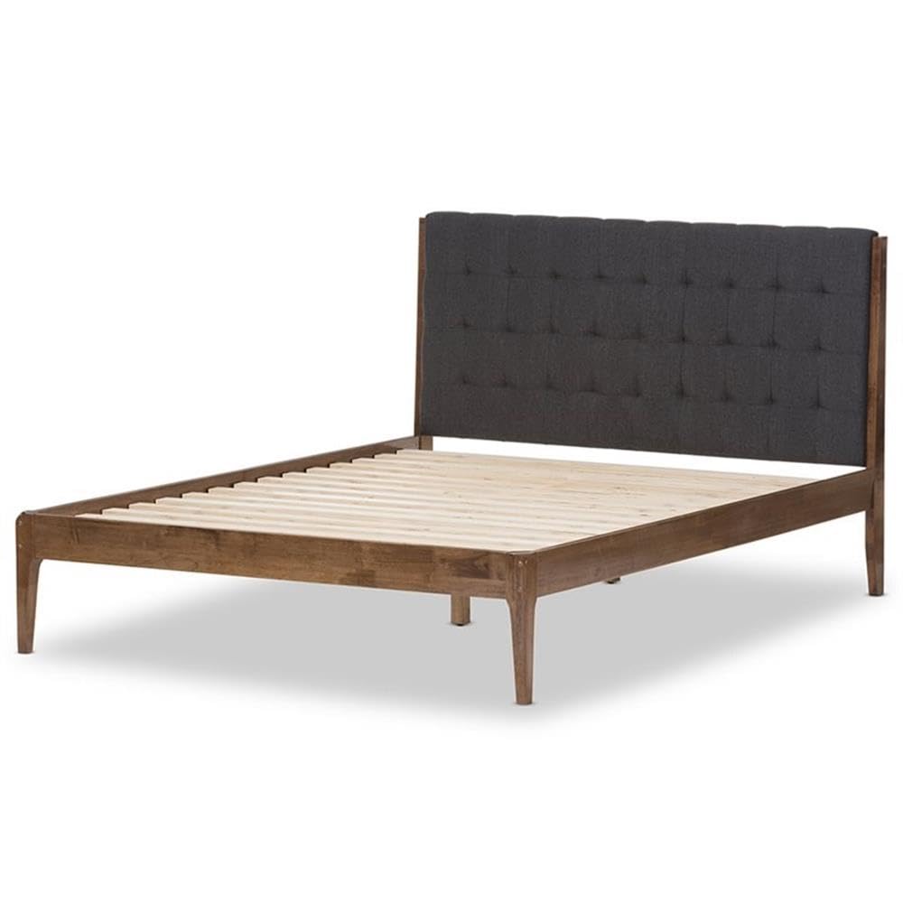 Baxton Studio Clifford Mid-Century Dark Grey Fabric and Medium Brown Finish Wood King Size Platform Bed