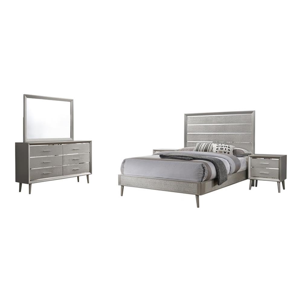 Coaster Ramon Eastern King Bed 4-Piece Set, Metallic Sterling