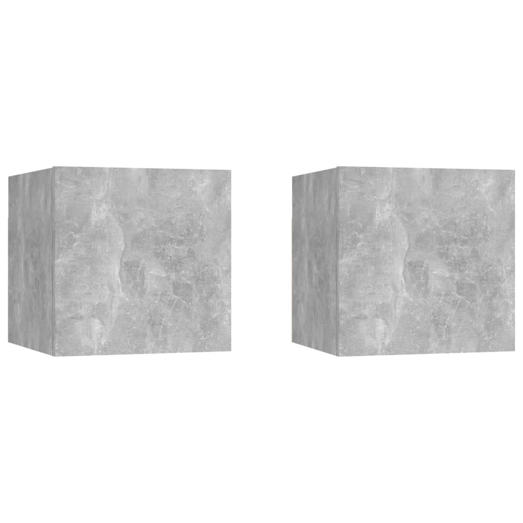 vidaXL Bedside Cabinets 2 pcs - Wall Attached, Engineered Wood, Concrete Gray (12&quot;x11.8&quot;x11.8&quot;) - Modern Scandinavian Style, Spacious, Easy to Assemble