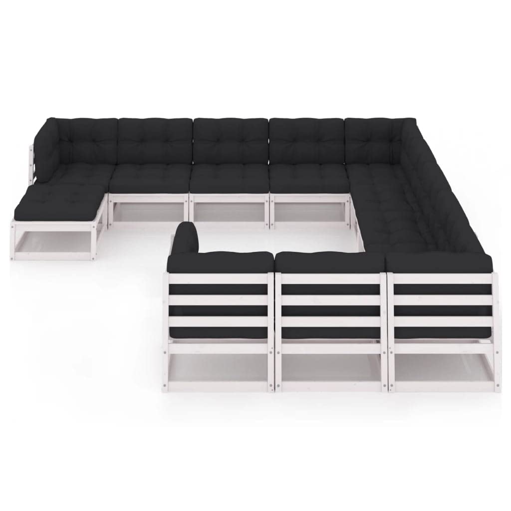 vidaXL Solid Pinewood Patio Lounge Set with Cushions 12 Piece Wooden Lounge Set Garden Outdoor Sofa Seat Sitting Lounger Furniture White