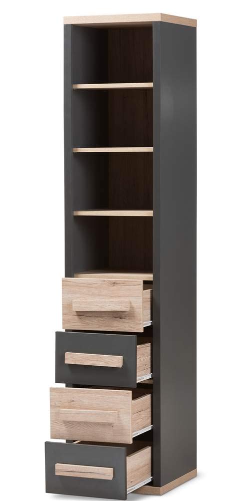 Baxton Studio Pandora 4 Drawer Storage Unit in Gray and Oak Brown
