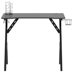 vidaXL Black Gaming Desk - Engineered Wood & Iron Y-Shaped Legs - Spacious PC Table with Cup/Headphone/Controller Holders for Office & Home