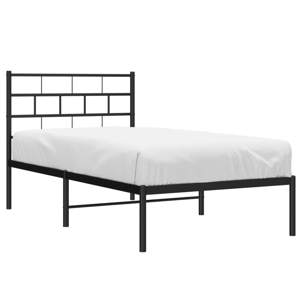 vidaXL 12-Inch Black Metal Twin Bed Frame with Headboard, Heavy-Duty Slats Support with Under-Bed Storage for Modern Bedroom, No Box Spring Needed & Easy Assembly, No Mattress