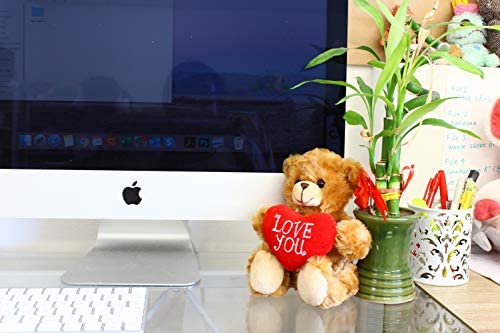 Plushland Stuffed Mocha Heart Bear - Plush Bear Toy For Kids & Adults - Embroidered Heart Pillow - Brown-6 Inches (Red Heart)